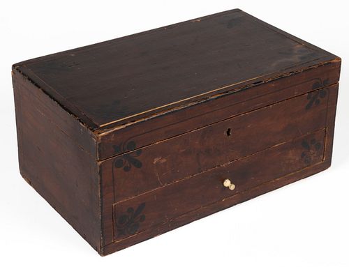 AMERICAN PAINT-DECORATED PINE SEWING BOX