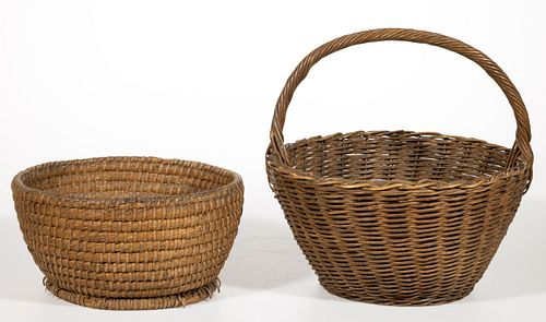 SHENANDOAH / ROCKINGHAM CO. SHENANDOAH VALLEY OF VIRGINIA WOVEN COIL AND PULLED-ROD BASKETS, LOT OF TWO