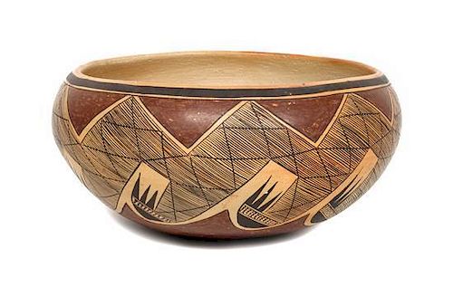 Priscilla Namingha Nampeyo (1924-2008), Hopi Bowl Height 4 1/2 x diameter 10 inches.