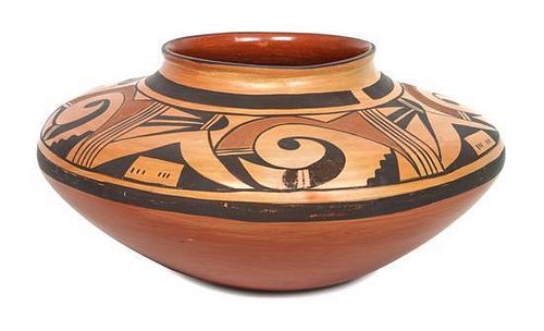 Garnet Pavatea "Flower Girl" (1915- 1981), Hopi-Tewa Polychrome Seed Jar Height 5 1/2 x diameter 10 inches.