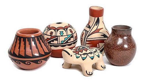 Five Southwestern Miniature Pottery Vessels Height of tallest 3 1/4 inches.