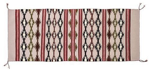 Two Finely Woven Contemporary Banded Navajo Rugs Largest 58 x 25 1/2 inches.