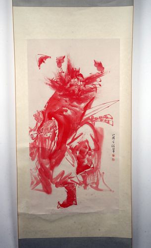 CHINESE RED WARRIOR SCROLL