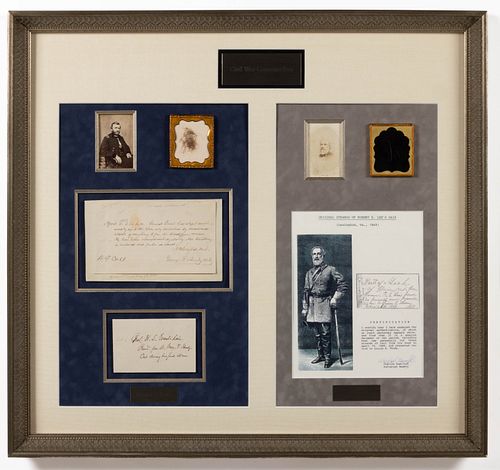 ROBERT E. LEE'S AND ULYSSES S. GRANT'S STRANDS OF HAIR AND MANUSCRIPTS, FRAMED DISPLAY