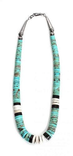 A Santo Domingo Turquoise Heishi Bead Necklace Length 28 inches.