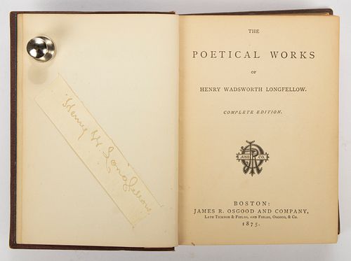 HENRY WADSWORTH LONGFELLOW VOLUME WITH CLIPPED SIGNATURE