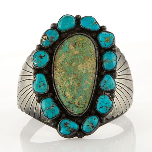 LEE BENNETT (NAVAJO) NATIVE AMERICAN TURQUOISE AND STERLING SILVER CUFF ...