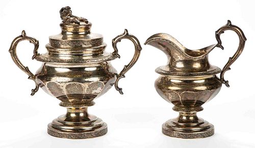 NEW YORK CITY, NEW YORK COIN SILVER CREAMER AND COVERED SUGAR SET
