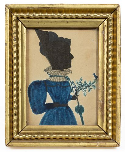 PUFFY SLEEVE ARTIST (NEW ENGLAND, ACTIVE C. 1820), ATTRIBUTED, FOLK ART HOLLOW-CUT SILHOUETTE OF A WOMAN