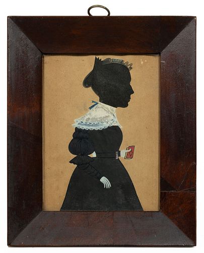 RED BOOK ARTIST (NEW ENGLAND, ACTIVE C. 1830), ATTRIBUTED, FOLK ART HOLLOW-CUT SILHOUETTE OF A WOMAN