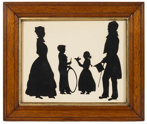 AMERICAN OR BRITISH SCHOOL (19TH CENTURY) FOLK ART CUT-AND-PASTED FAMILY GROUP SILHOUETTE