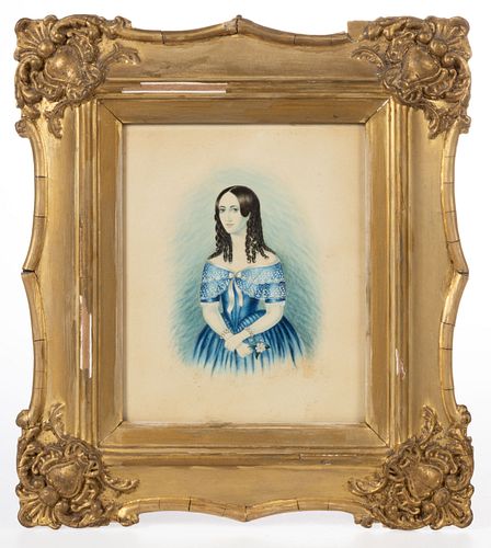 AMERICAN / BRITISH SCHOOL (19TH CENTURY) FOLK ART PORTRAIT OF A YOUNG WOMAN