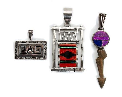 A Navajo Silver and Sugilite and Lapis Pendant, Ray Tracey Length 2 5/8 inches.