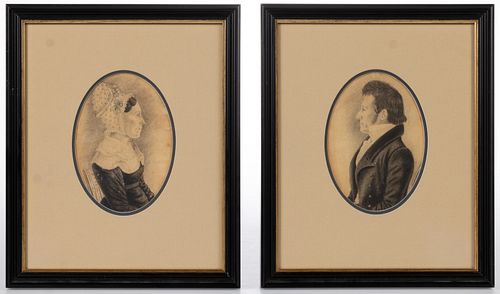 SILON AMOS HENKEL (NEW MARKET, VIRGINIA, 1813-1844), ATTRIBUTED, FOLK ART PAIR OF MINIATURE PORTRAITS