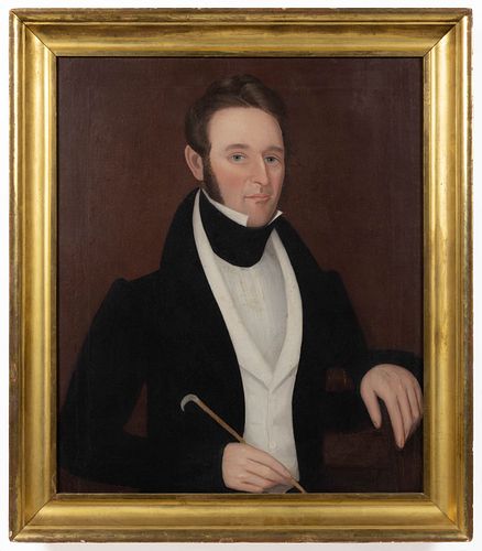 AMMI PHILLIPS (AMERICAN, 1788-1865) ATTRIBUTED, FOLK ART PORTRAIT OF A GENTLEMAN