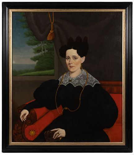 HUBBARD LATHAM FORDHAM (NEW YORK, 1794-1872), ATTRIBUTED, FOLK ART PORTRAIT OF SARAH ANN REEVES WATERHOUSE OF BROOKLYN, NEW YORK