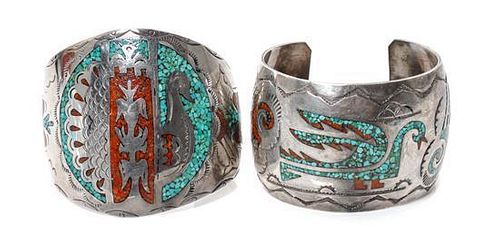 A Navajo Silver Chip Inlay Bracelet, Kevin Kayana Length 6 x opening 1 1/2 x width 2 inches (approx.)