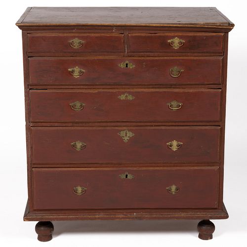 NEW ENGLAND WILLIAM AND MARY PAINTED MAPLE CHEST OF DRAWERS