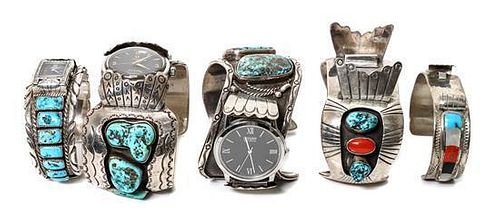 Five Southwestern Watch Bands Length of largest 6 1/4 x opening 1 1/2 x width 2 inches (approx.)