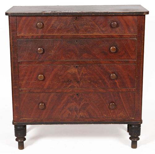 KARSTEN PETERSEN (FORSYTH CO., NORTH CAROLINA, 1776-1857), ATTRIBUTED, PAINT-DECORATED YELLOW PINE CHEST OF DRAWERS