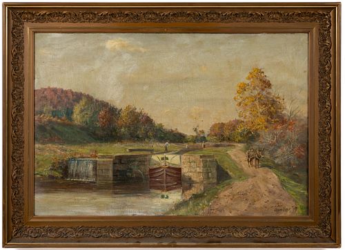 ADAM LEHR (OHIO, 1853-1924) LANDSCAPE WITH CANAL