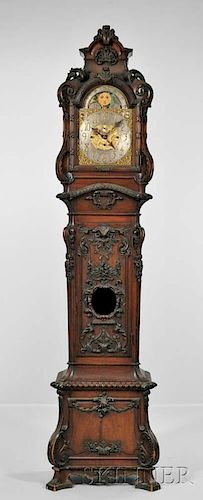 Elaborately Carved Mahogany Quarter-chiming "Hall" Clock