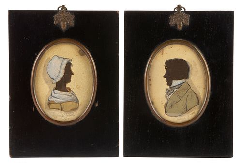 JOSEPH WOOD (AMERICAN, 1778-1830) FOLK ART PAIR OF SILHOUETTE PORTRAITS