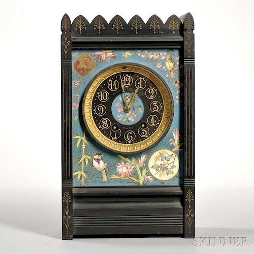 Belgian Black Slate and Enameled Mantel Clock