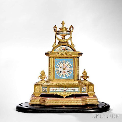 Gilt and Porcelain Paneled Mantel Clock