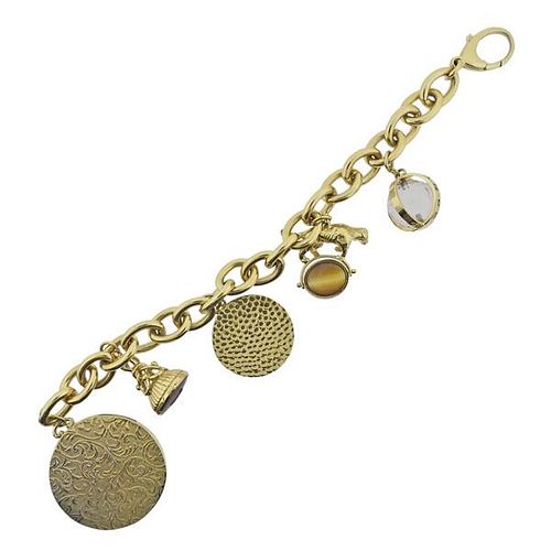 Monica Rich Kosann 18k Gold Carnelian Crystal Charm Bracelet 