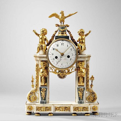 Piolaine White Marble and Ormolu Mantel Clock