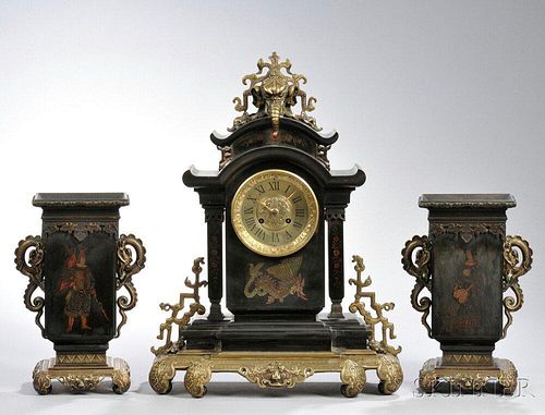 French Chinoiserie Clock and Garniture