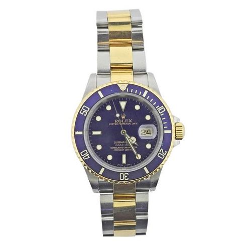 Rolex Submariner Blue 18k Gold Steel Watch 16613T