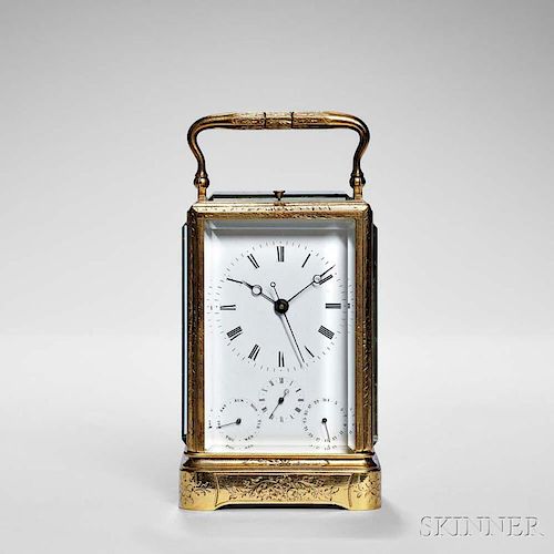 Japy Freres & Cie. Hour-repeating Carriage Clock with Calendar and Center Seconds