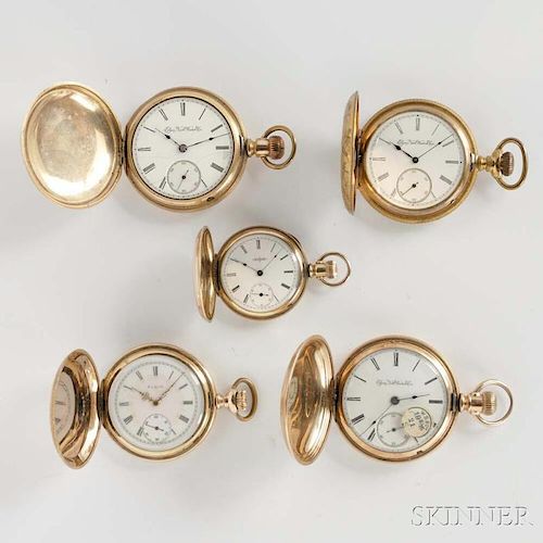 Five Elgin Gold-filled Hunter Case Watches