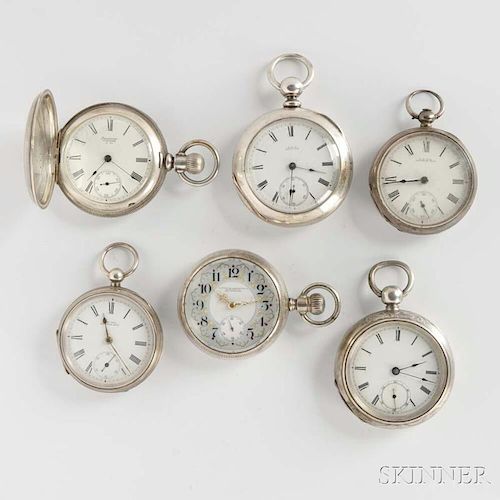 Six Waltham Silver Pocket Watches