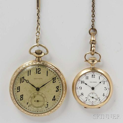 Two Waltham 14kt Gold Open-face Watches