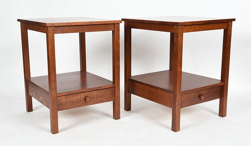Pair of Arts and Crafts Style Oak Side Tables