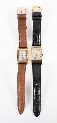 Two Hamilton Gold Watches One with a Curved Case