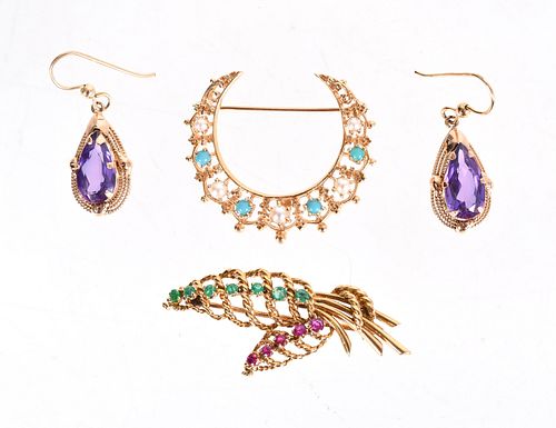 A Group of 14k Gold and Gemstone Jewelry