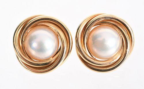 Pair of gold & Mabe Pearl Earrings