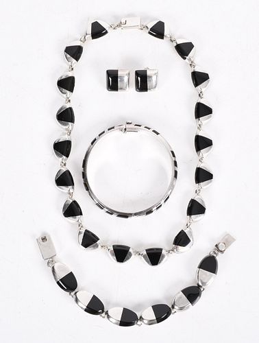 A Group of Mexican Sterling and Onyx Jewelry