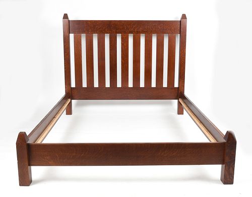 An Arts and Crafts Style Oak Queen Size Bed