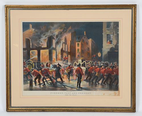 Color Lithograph, Firemen Past and Present