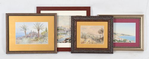 Four Watercolors, One Signed Boursin