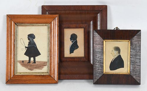 Three Framed Ink and Watercolor Profile Portraits