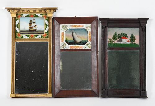 Three Federal Eglomise Mirrors, 19th Century