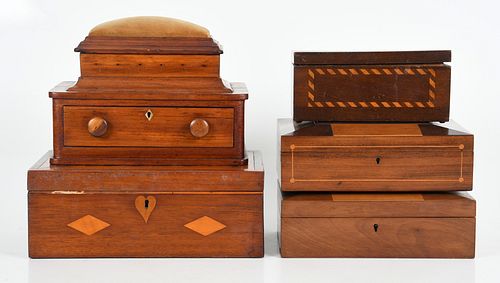 Five Sewing and Table Boxes, 19th Century