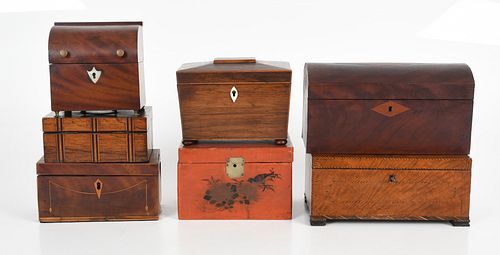 Seven Small Table Boxes and Tea Caddies