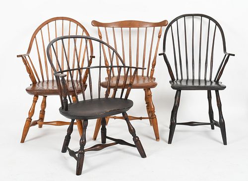 Four American Mixed Wood Windsor Chairs